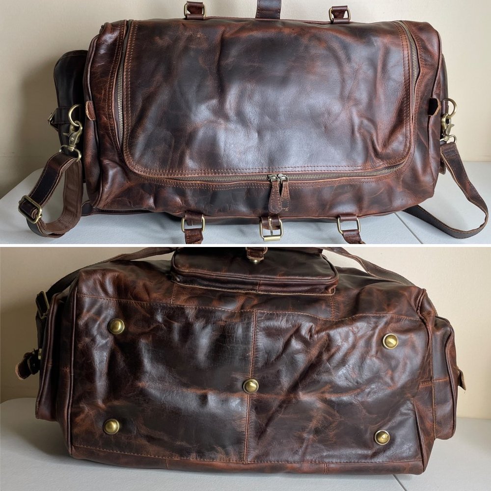 MaheTri Full Grain Buffalo Leather Travel Duffel Bag - Picture 3 of 16